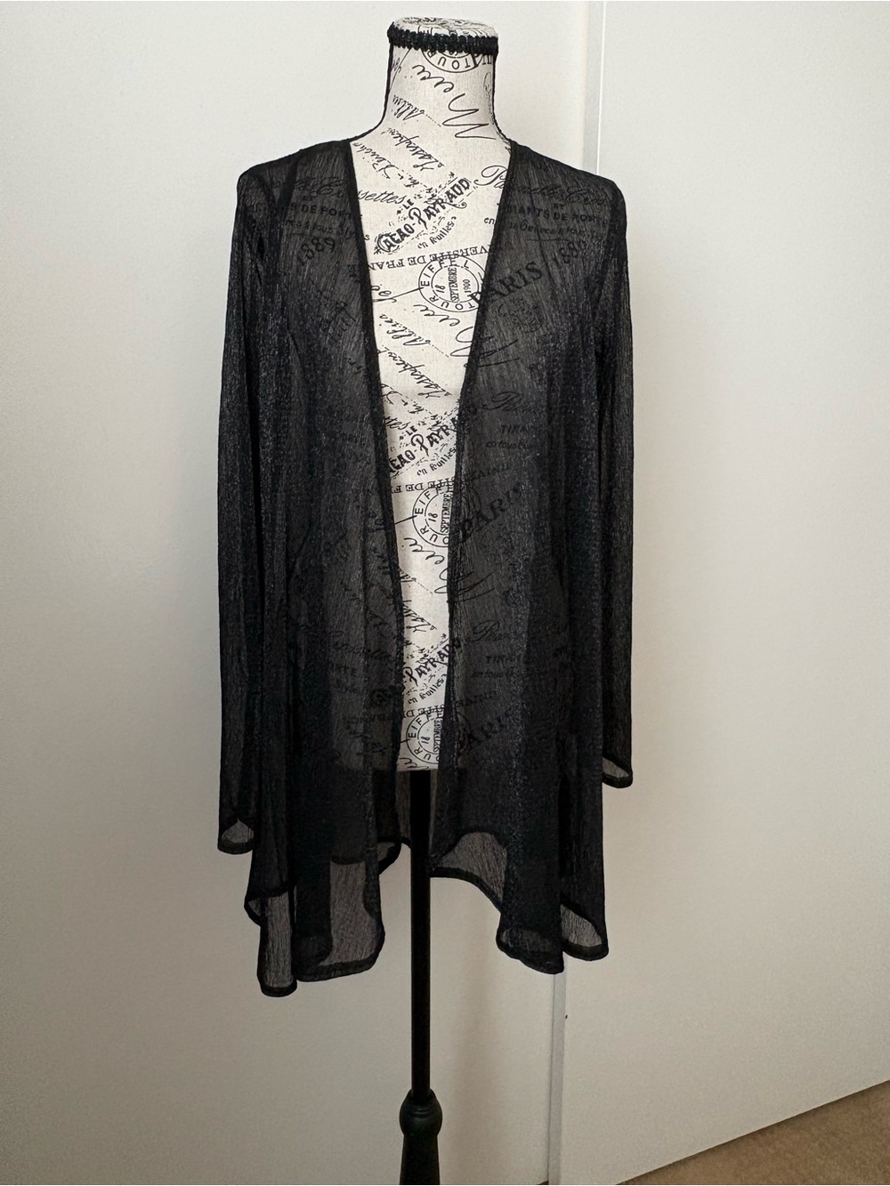 NYX Black Sheer Open-Front Draped Cardigan